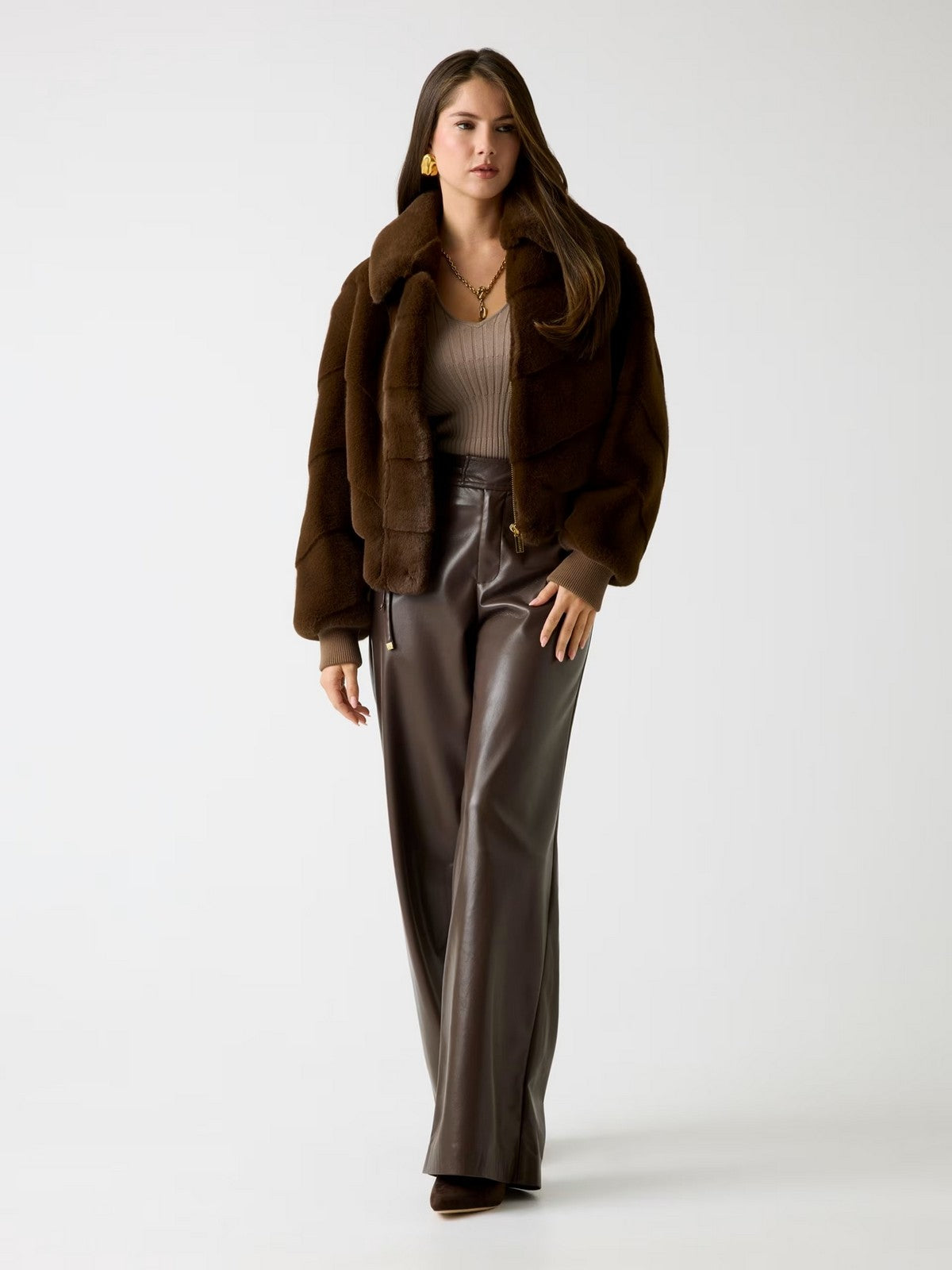 MARCIANO Pelliccia Donna MAYA FAUX FUR JACKET 5BGL11 7375A F1AQ CHOCOLATE BROWNIE MU
