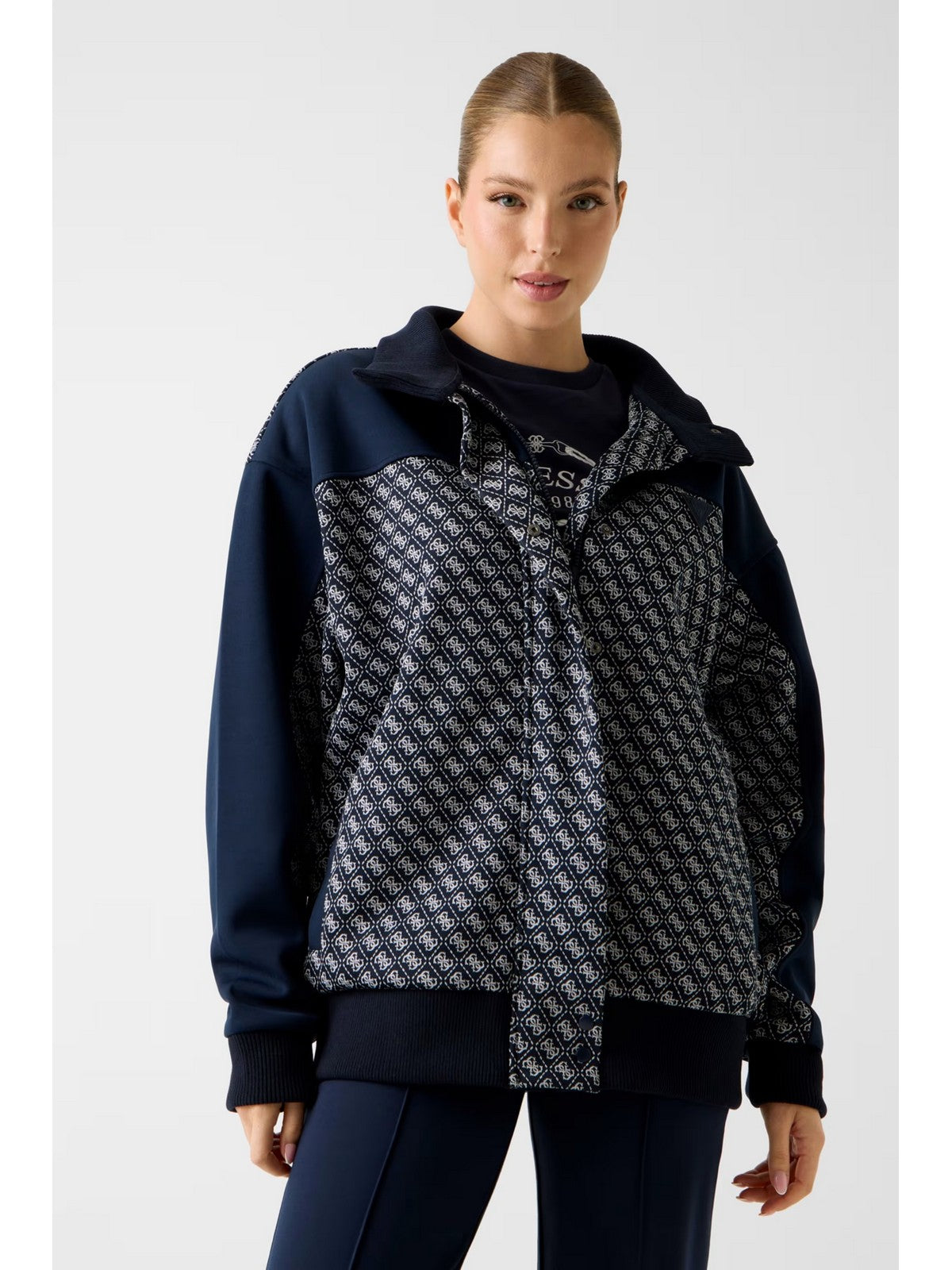 GUESS SPORT Giubbino Donna MAYA 4G FULL ZIP JACKET V6RL08 K2042 FJBB 4G JACQUARD MOON