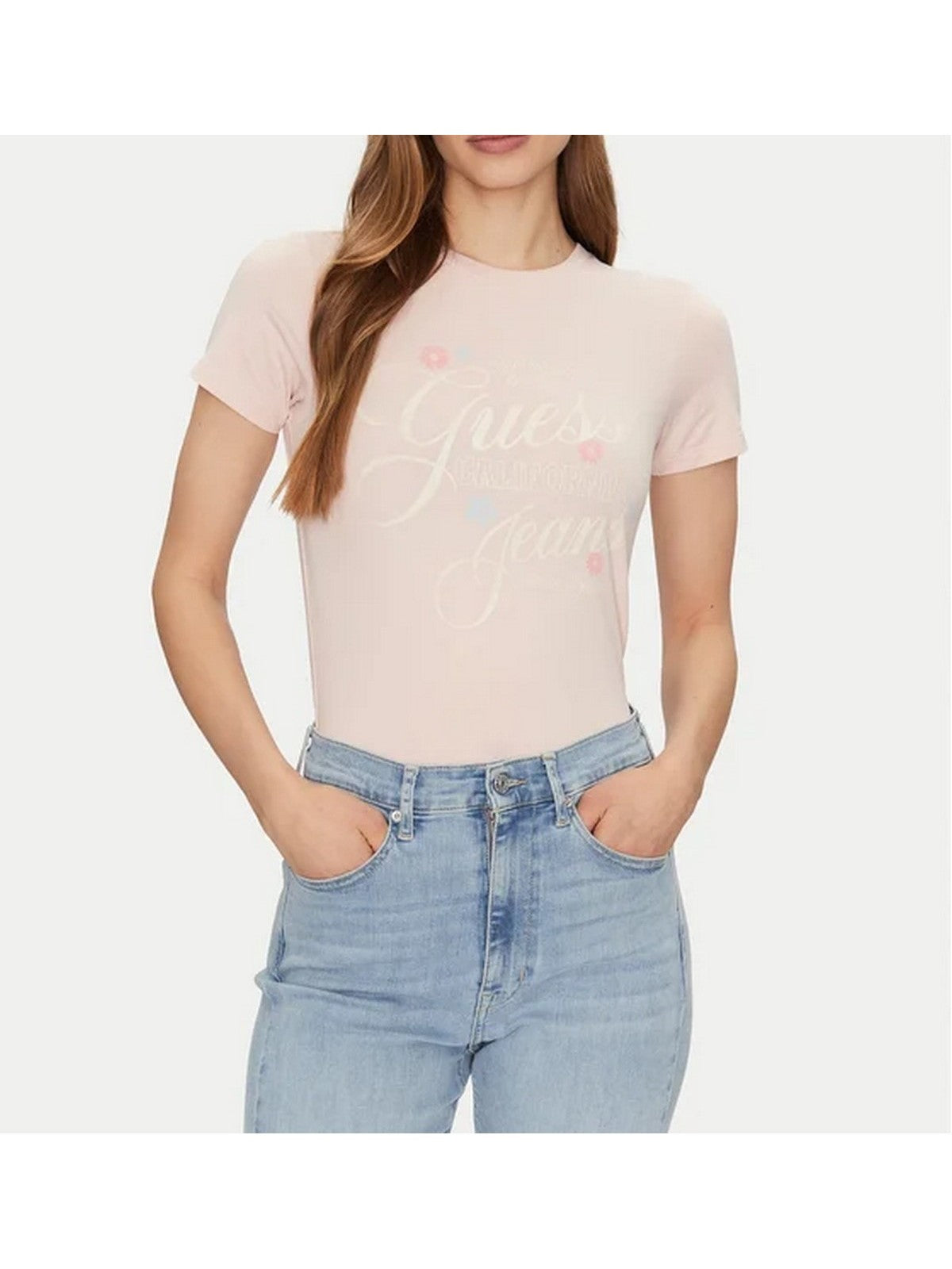 GUESS T-shirt Donna GJ SS SLIM FLOWER TEE W5GI24 J1314 G6R4 BLUSH COTTON gioboutiqueweb