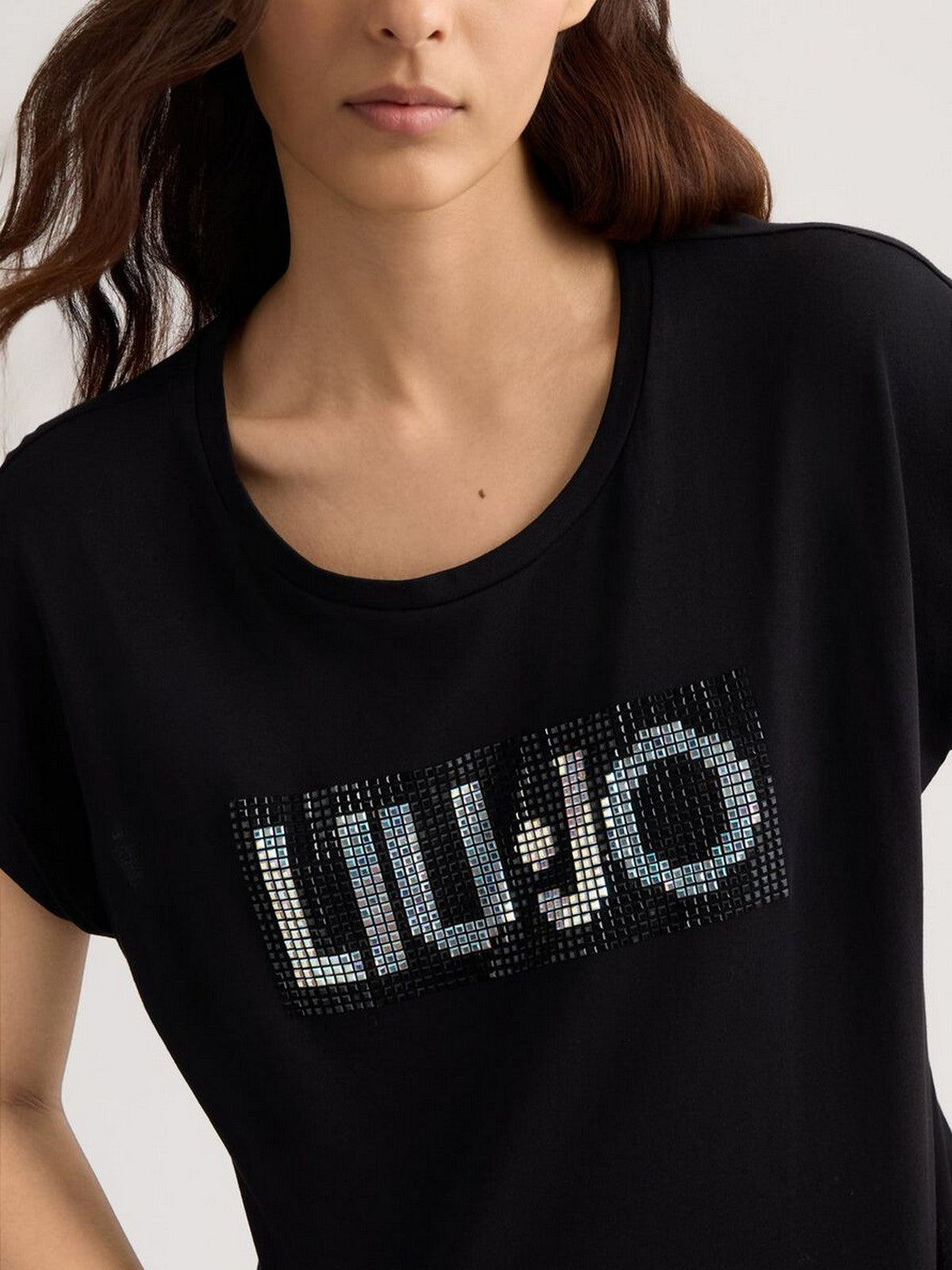 LIU JO BEACHWEAR T-shirt Donna  VA5151JS923 N9241 Nero/strass bicolor gioboutiqueweb