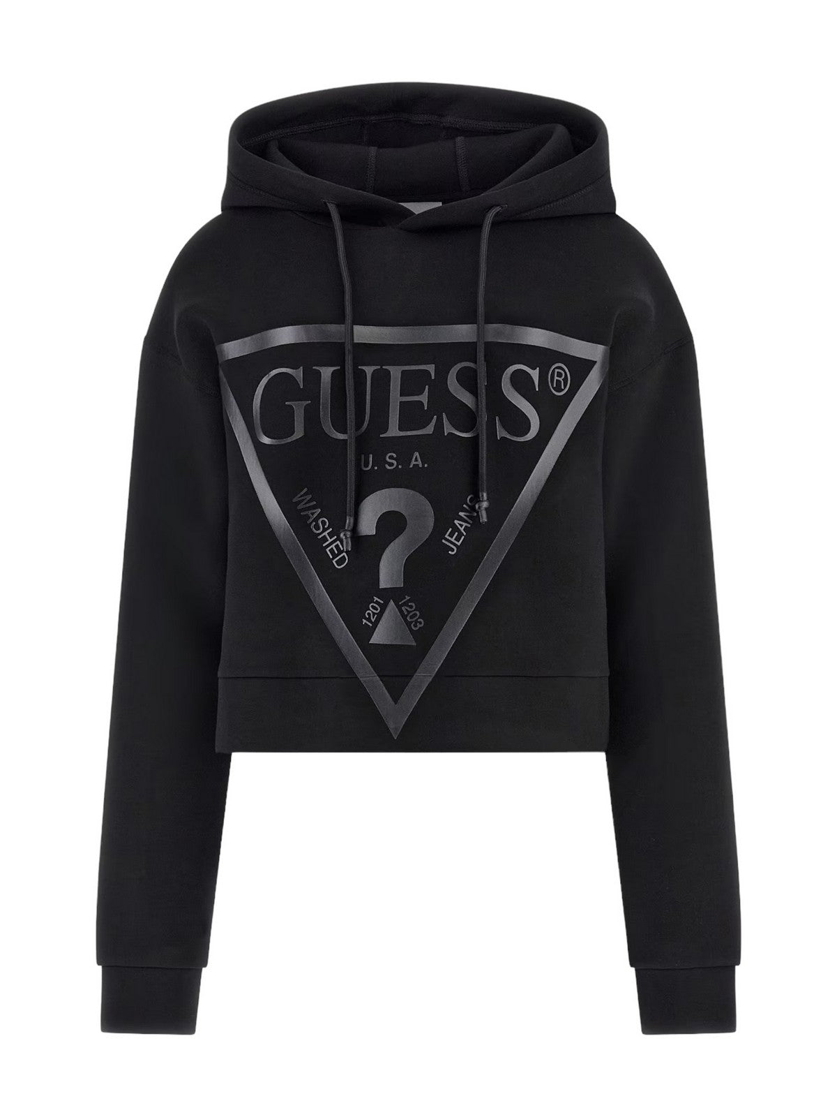 GUESS SPORT Felpa Donna NEW ALISA HOODED SWEATSHIRT V2YQ08 K7UW2 JBLK Jet Black A996