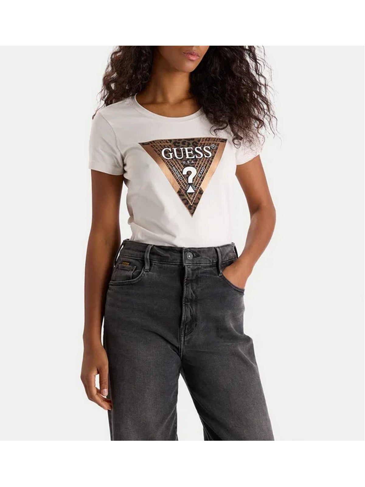 GUESS T-shirt Donna SS CN LEO TRIANGLE TEE W5BI28 J1314 G012 CREAM WHITE