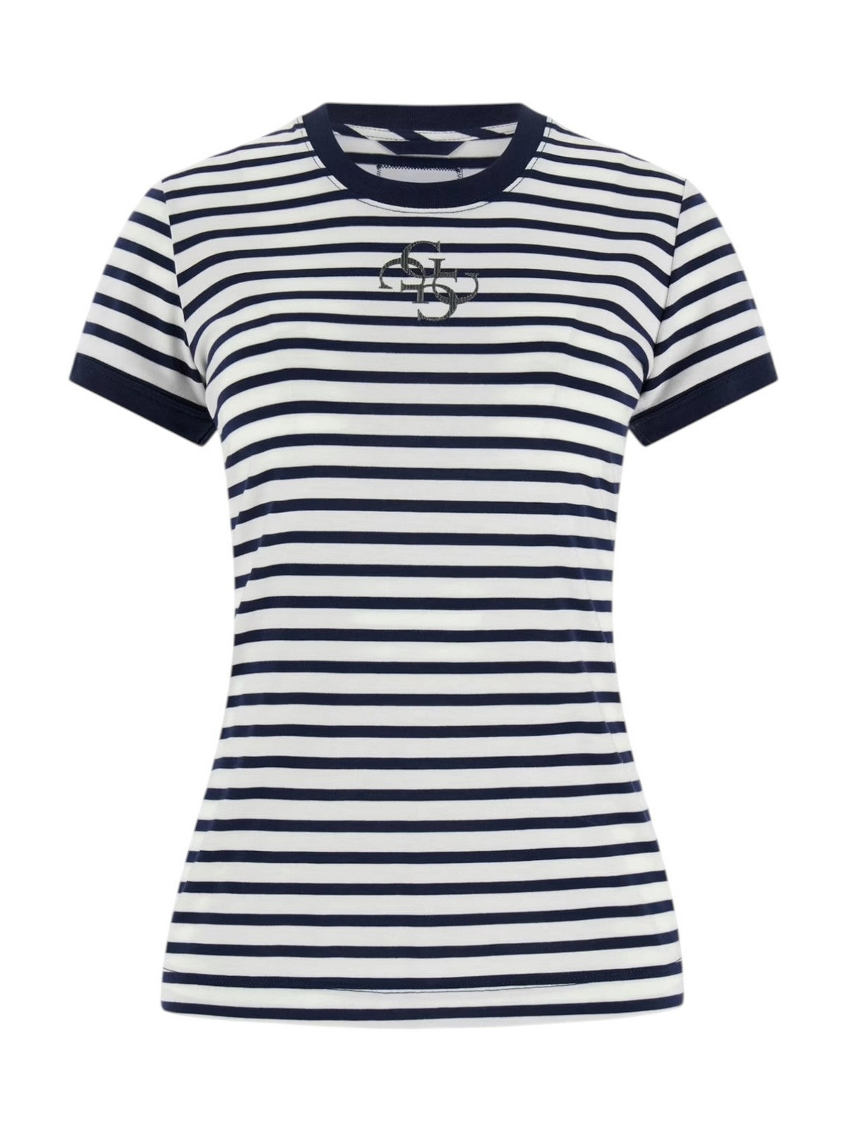 GUESS T-shirt Donna SS CN STRIPED MINI 4G LOGO TEE W6GI18 K3040 SM1L BLACKENED BLUE AND W