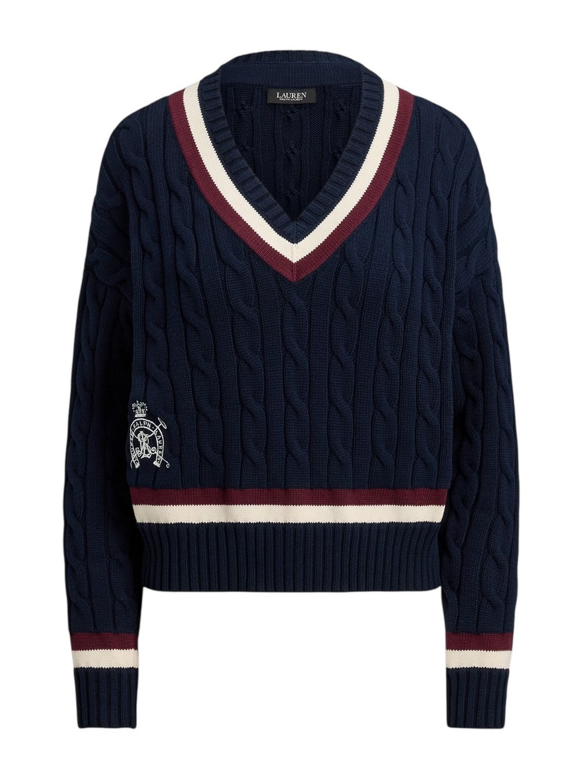 LAUREN RALPH LAUREN Maglia Donna TEDURPH-LONG SLEEVE-PULLOVER 200P03474 001 LAUREN NAVY/CREAM/DARK GARNET