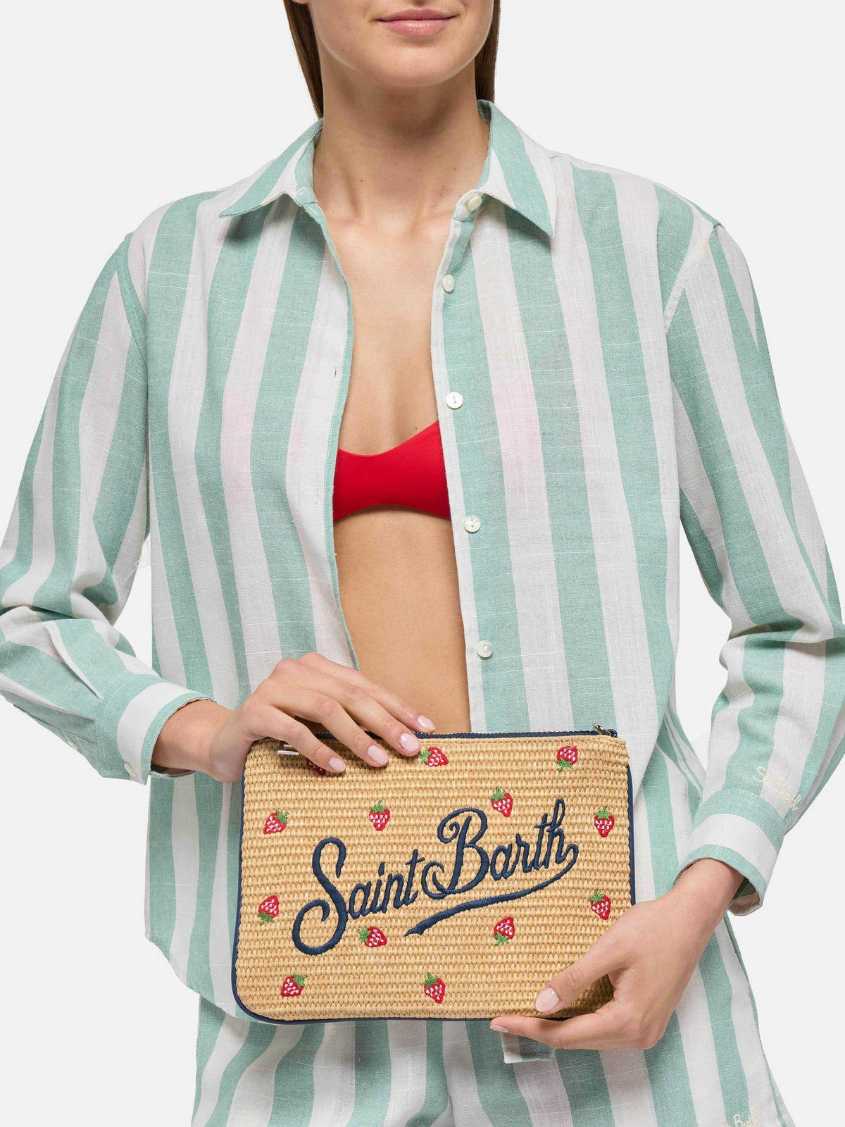 MC2 SAINT BARTH Pochette Donna  PARISIENNE STRAW 00180H STRAWBERRY 41 EMB gioboutiqueweb
