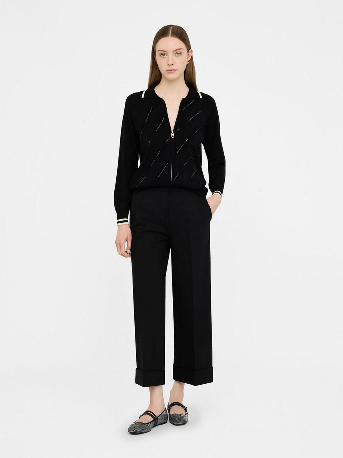 LIU JO SPORT Cardigan Donna  TF5032MS63L 03N66 Nero/bianco latte