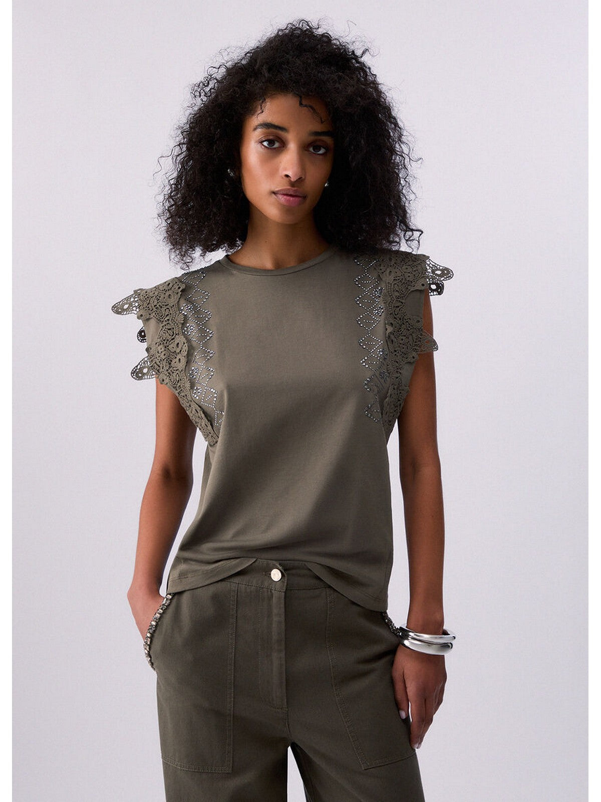 LIU JO WHITE T-shirt Donna  WA6311J3885 90822 DARK OLIVE