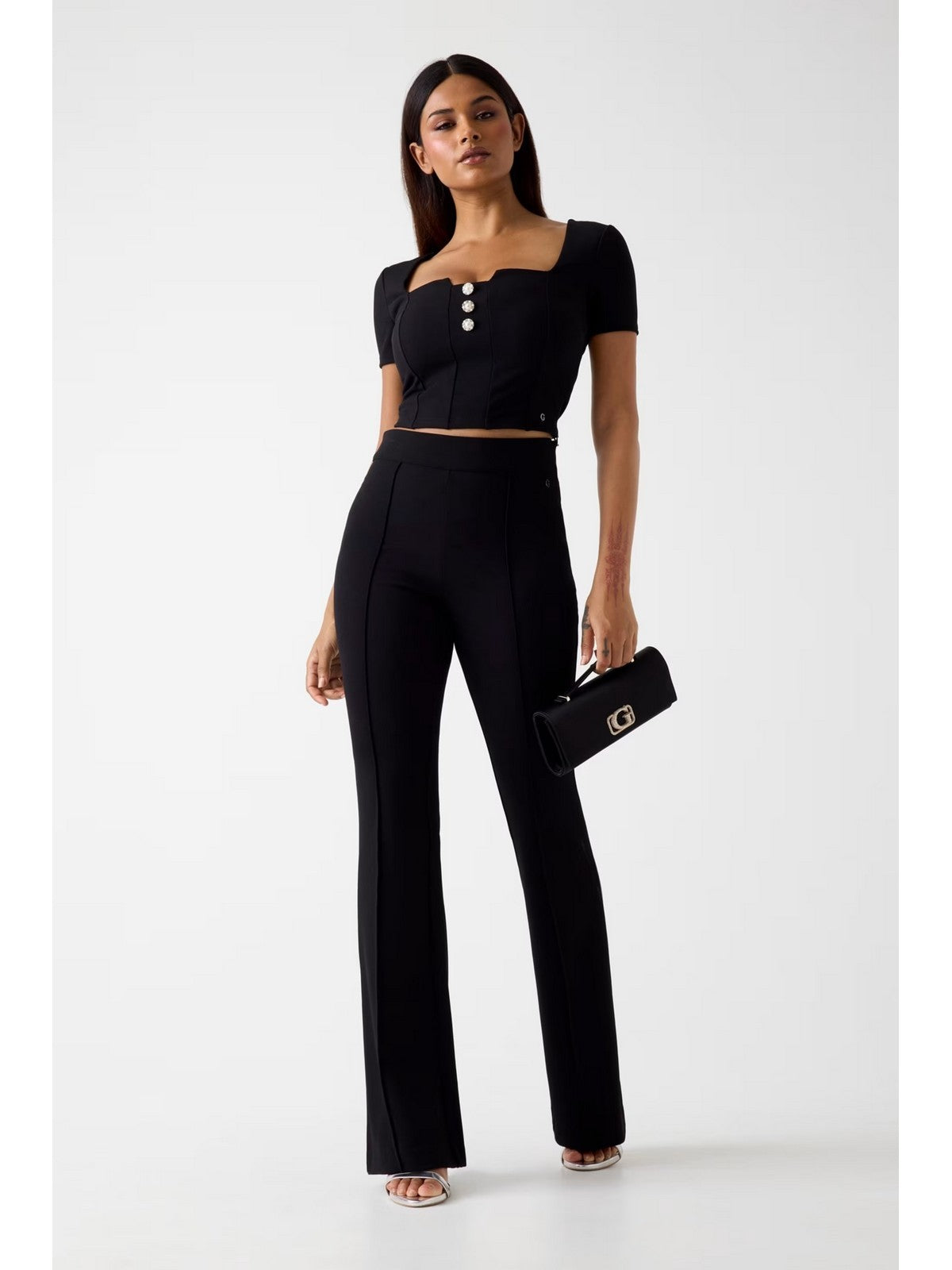 GUESS Pantalone Donna NEW FLARED EVELINA PANT W4YB01 KCBO2 JBLK Jet Black A996