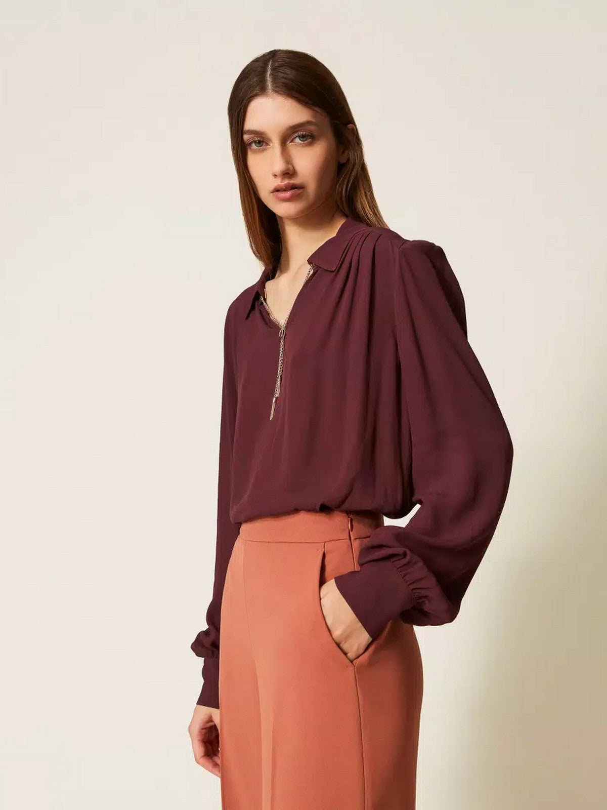 TWINSET Blusa Donna CREPE DE CHINE WITH METAL DETAILS 252TP2291 05609 WINETASTING