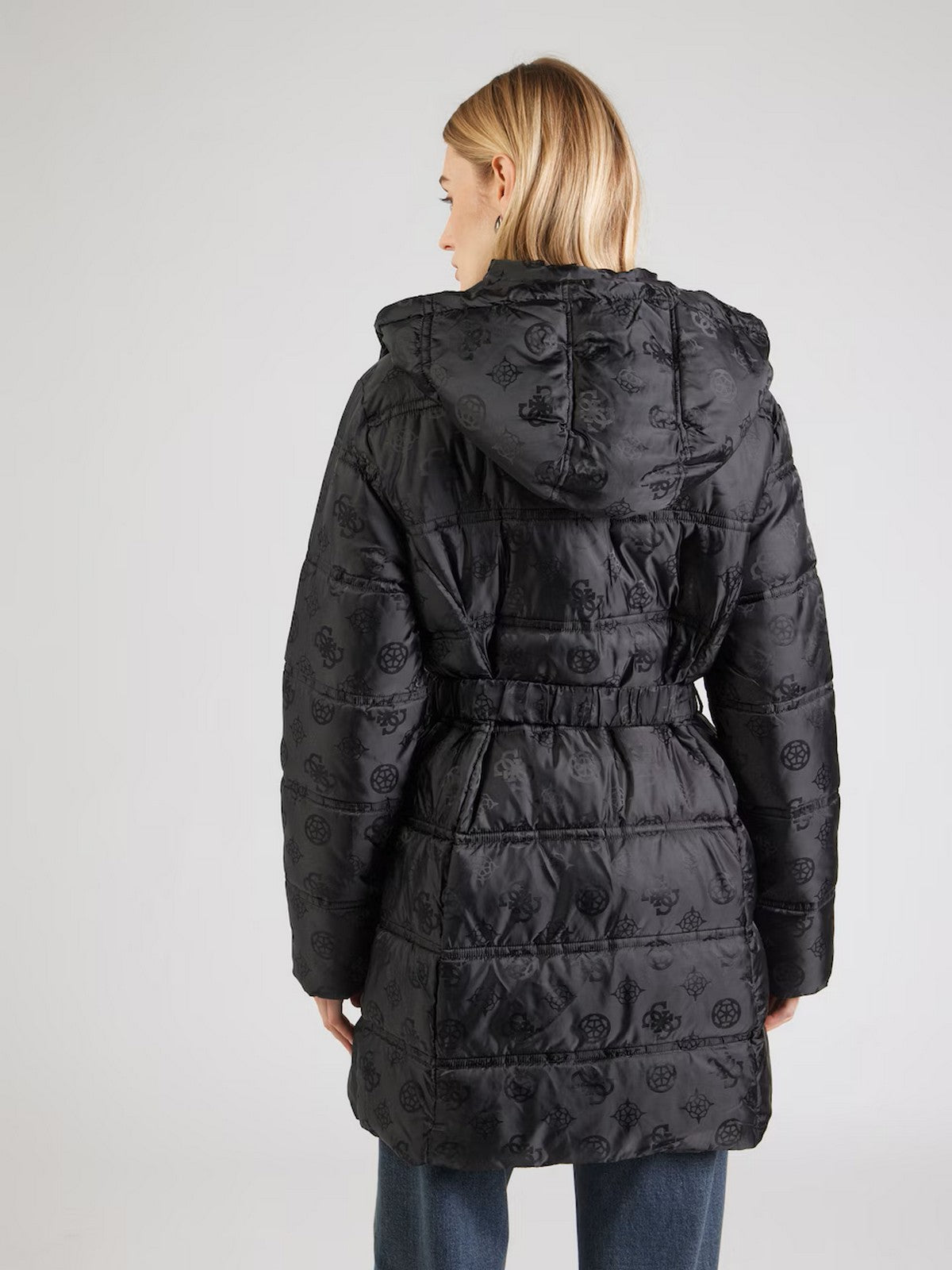GUESS Piumino Donna IMMA LOGO MIDI PUFFER W5BL44 W2912 JBLK Jet Black A996