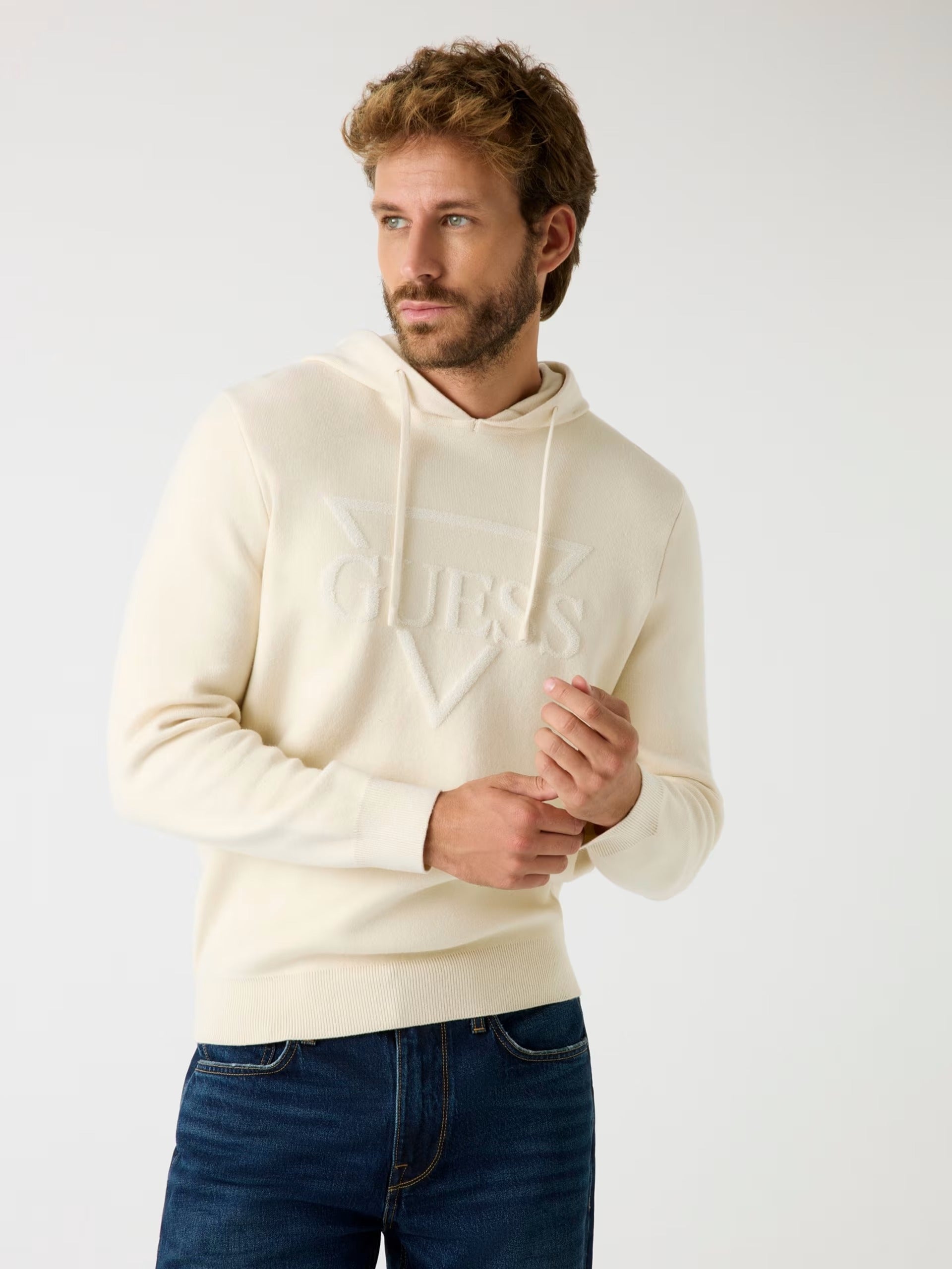 GUESS Maglione Uomo JOBY HOODIE FRENCH TERRY SWTR M5BR18 Z0470 G1CV QUICKSAND