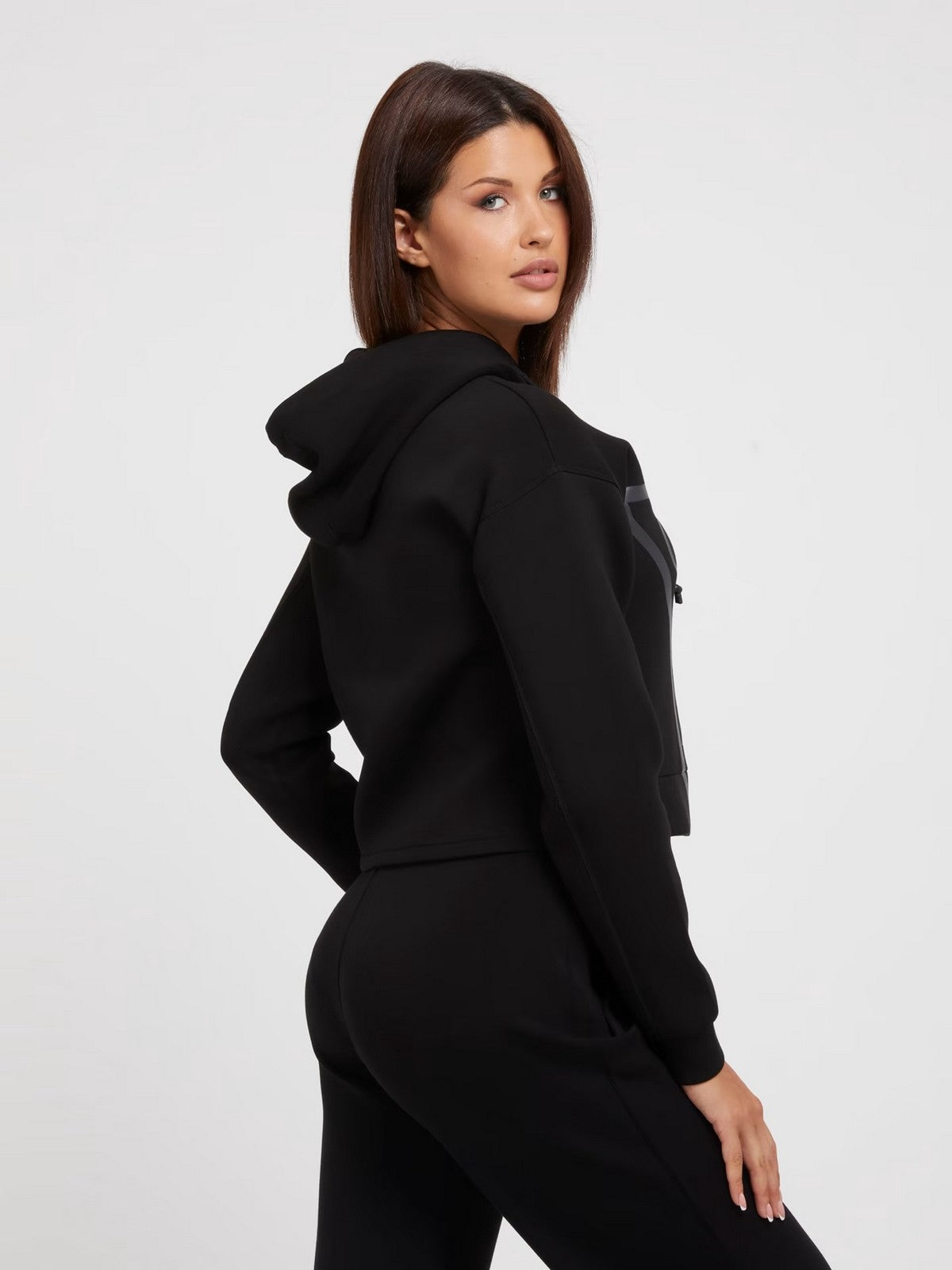 GUESS SPORT Felpa Donna NEW ALISA HOODED SWEATSHIRT V2YQ08 K7UW2 JBLK Jet Black A996