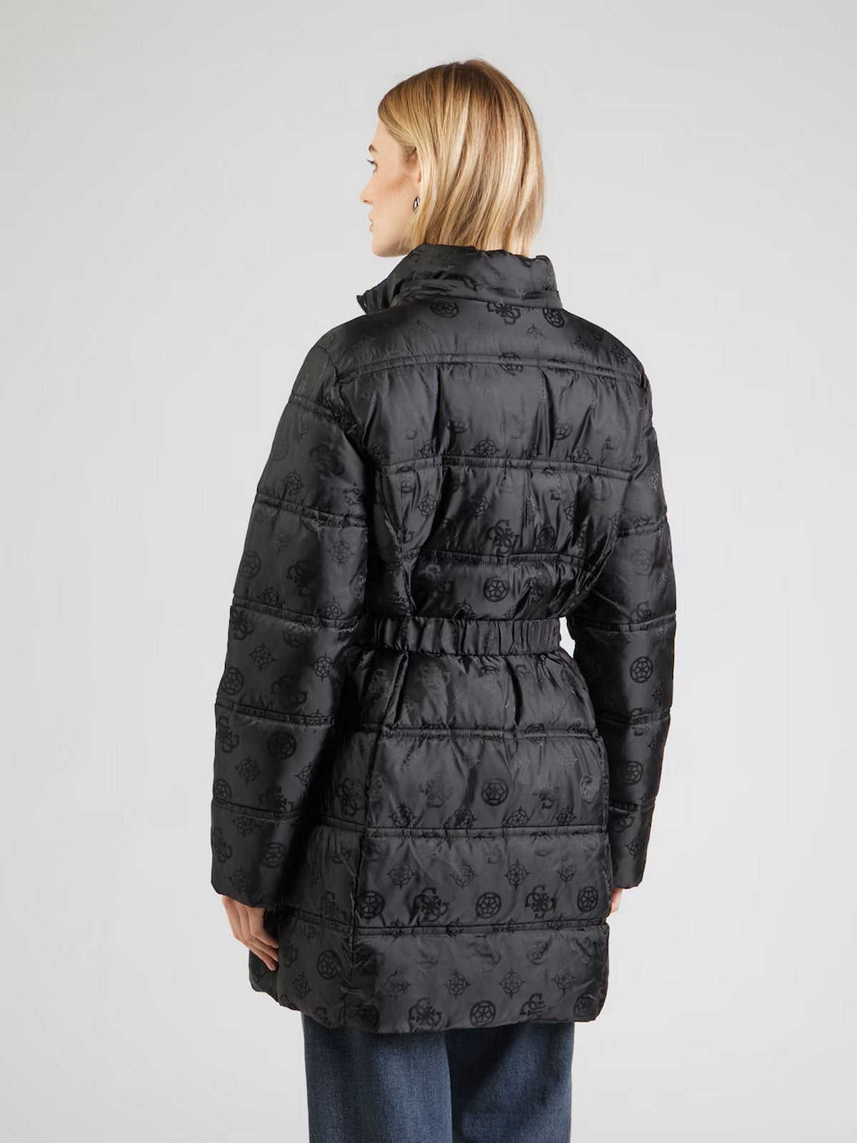 GUESS Piumino Donna IMMA LOGO MIDI PUFFER W5BL44 W2912 JBLK Jet Black A996