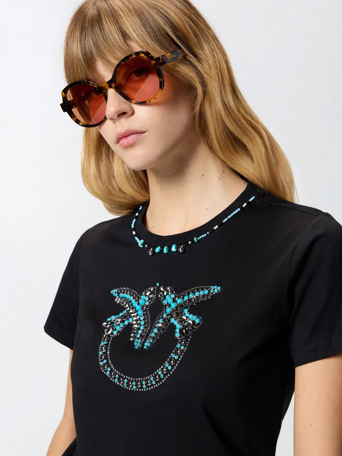 PINKO T-shirt Donna FIDENZA T-SHIRT 107094-A3C7 ZE2 NERO/AZZURRO