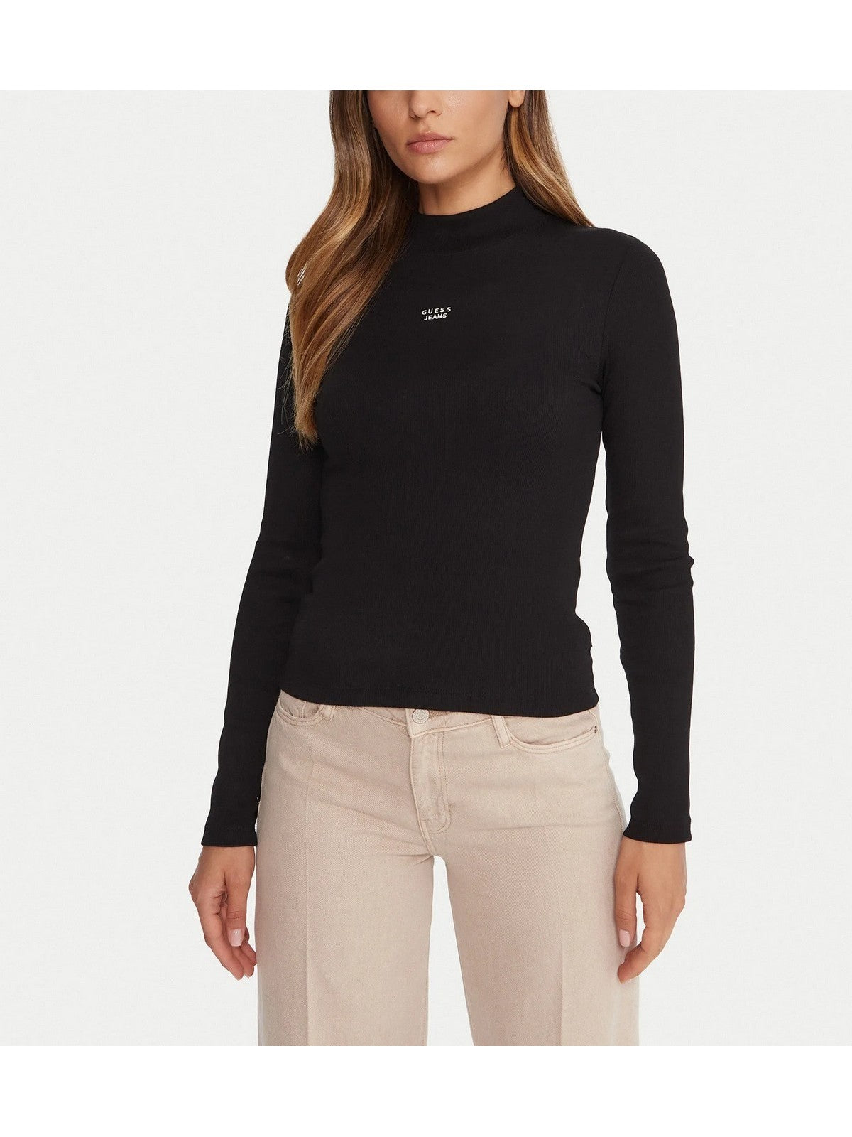 GUESS Maglia Donna GJ LS MOCK NECK EMBRO SLIM TOP W5BP23 KA0H1 JBLK Jet Black A996