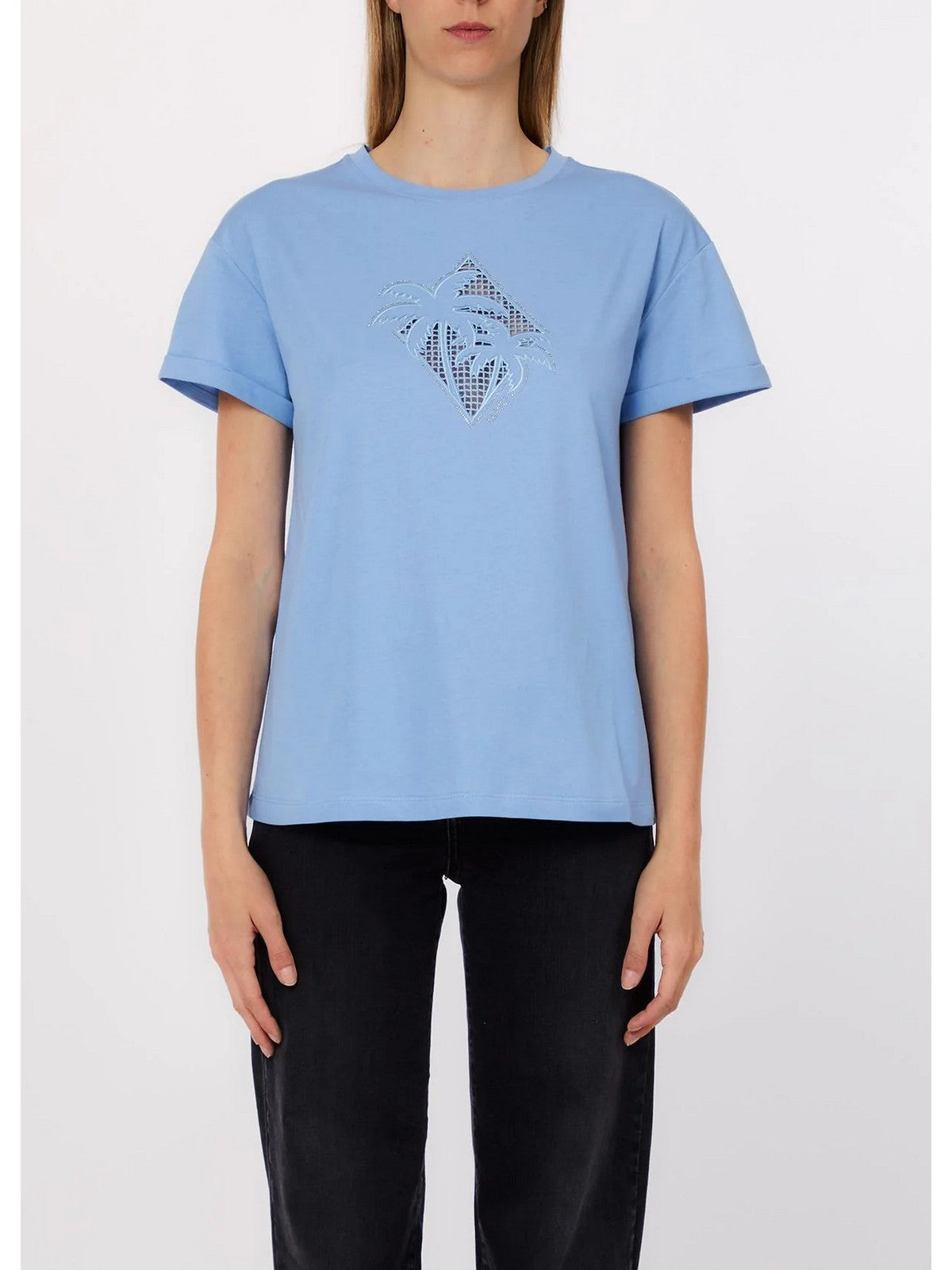 LIU JO WHITE T-shirt Donna  WA6413JS904 P9318 Br.blu wave palma j