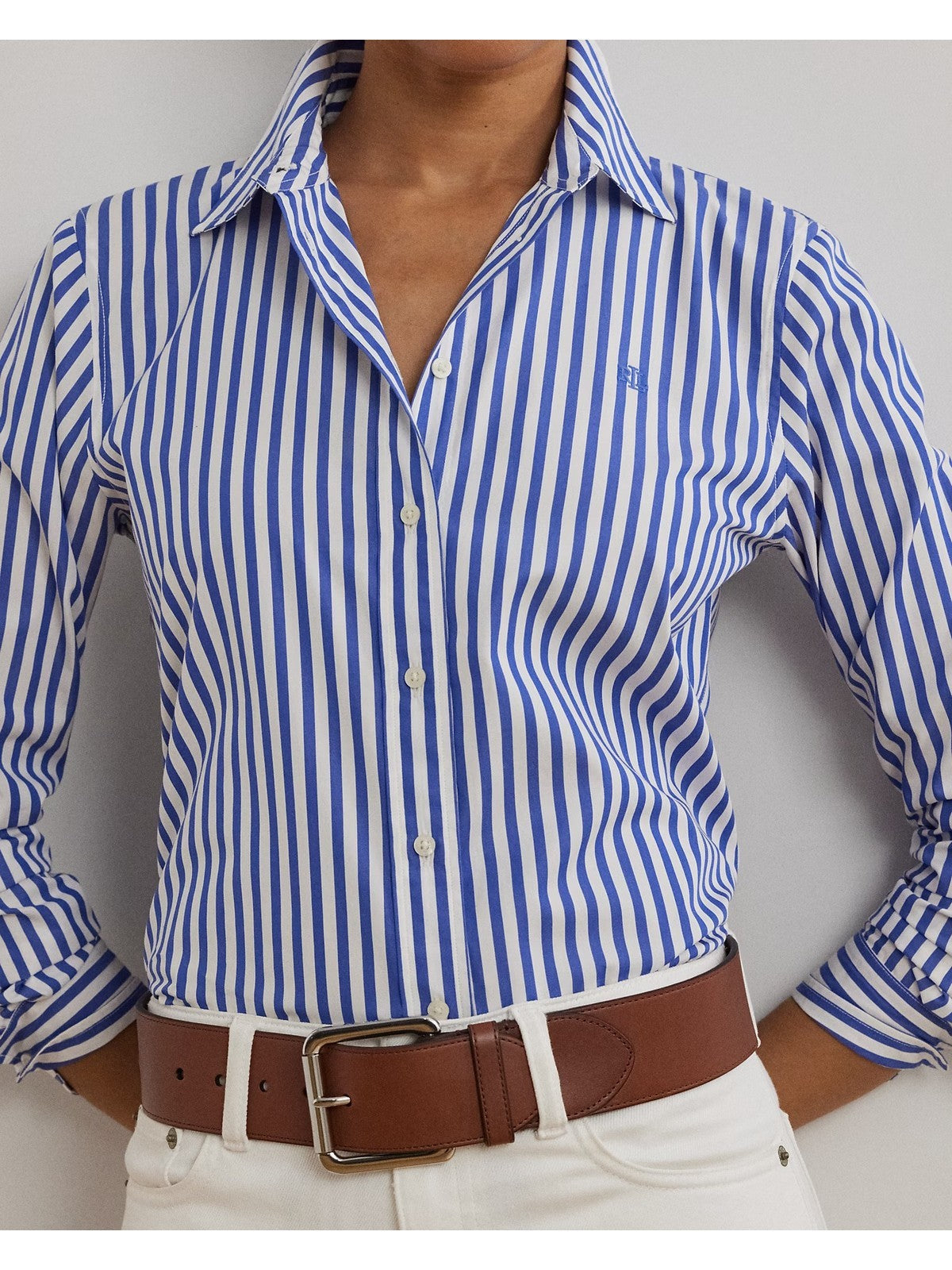 LAUREN RALPH LAUREN Camicia Donna JAMELKO-LONG SLEEVE-BUTTON FRONT SHIRT 200970765 001 LAPIS BLUE/WHITE