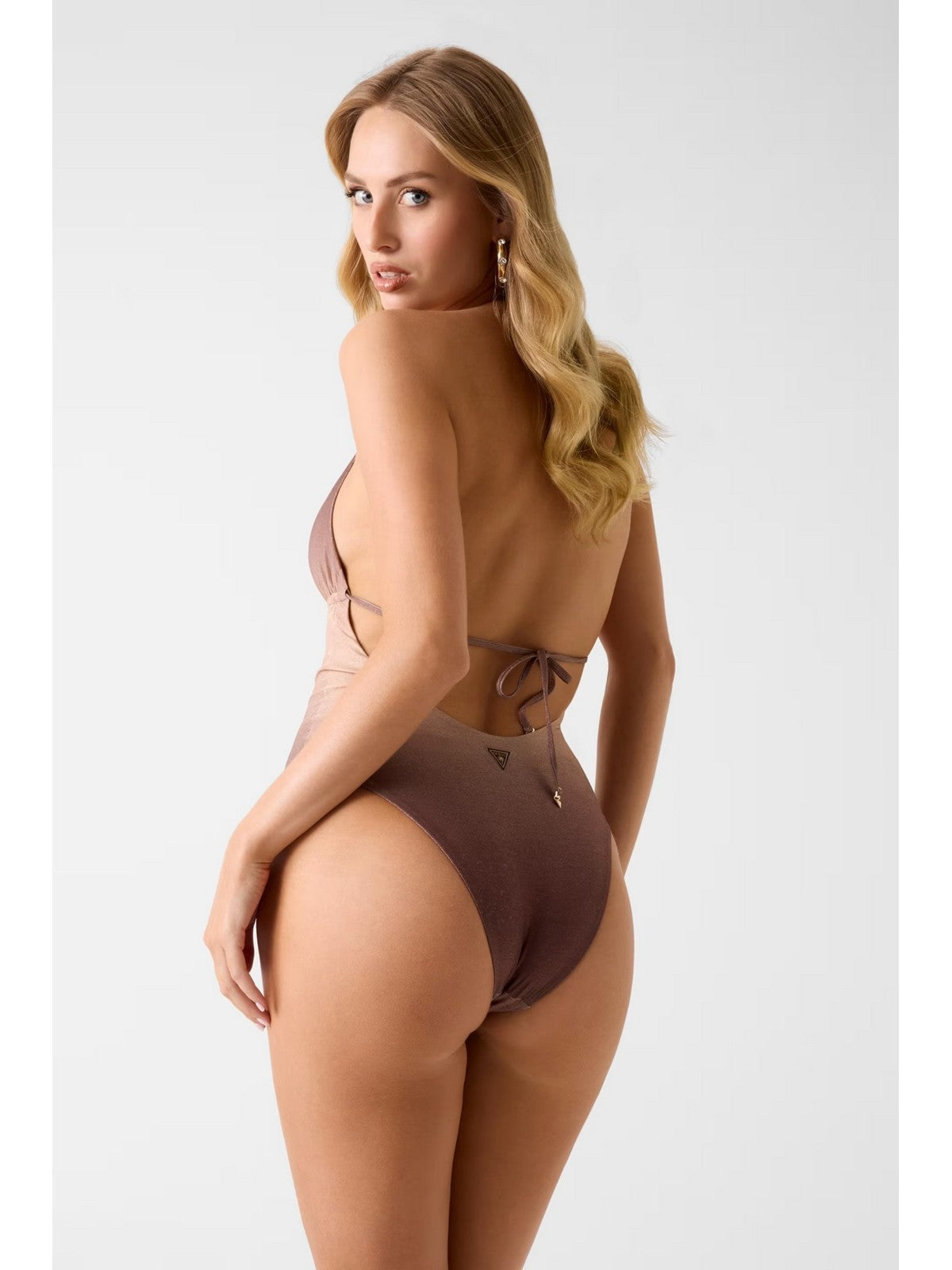 GUESS BEACHWEAR Costume da bagno Donna IRIS HALTER ONE PIECE SWIMSUIT E6GJ13 KF600 PMJQ BROWN SHADE AOP gioboutiqueweb