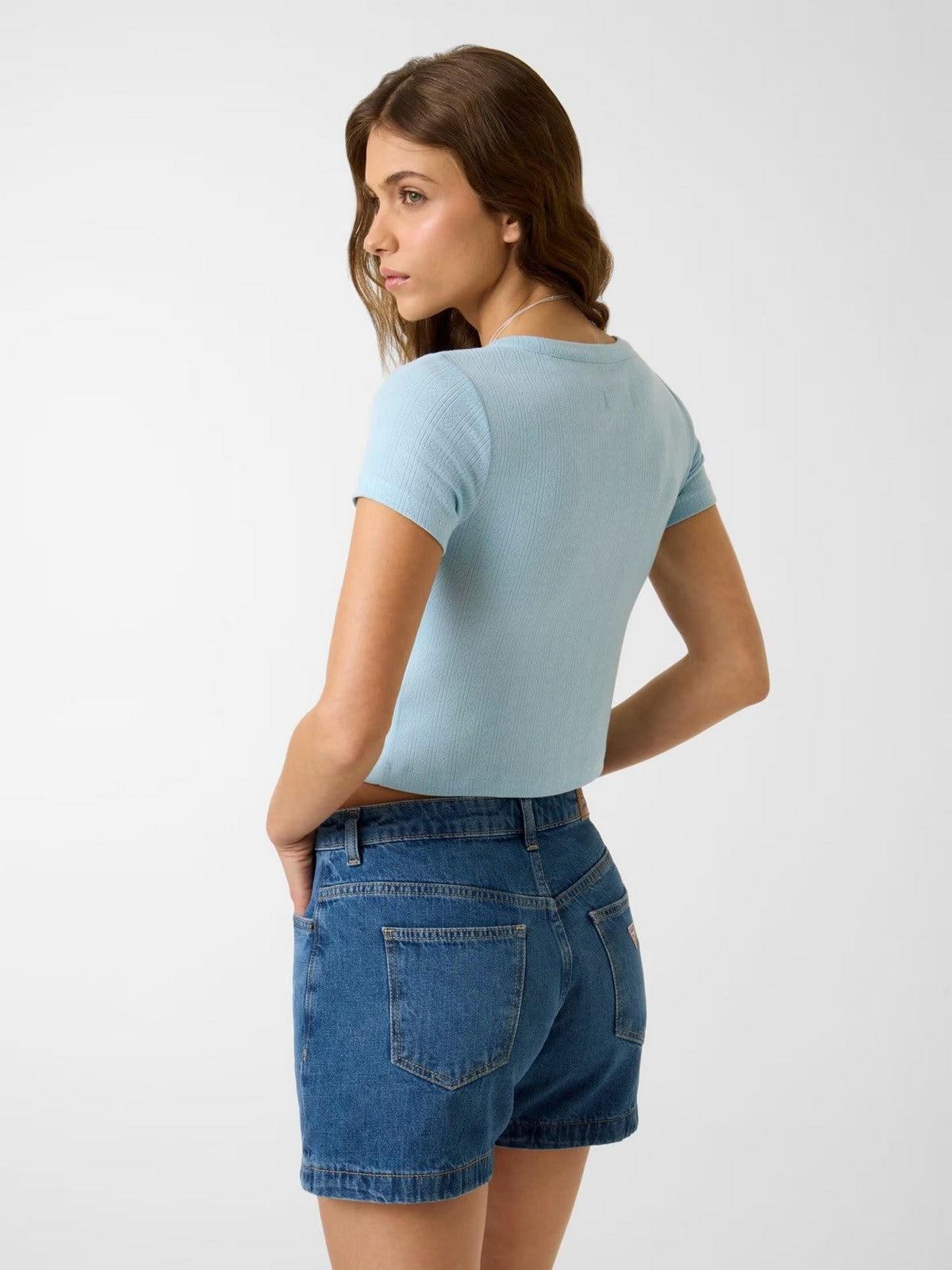 GUESS T-shirt Donna GJ POINTELLE SS HENLEY TOP W6GPB6 KG372 G7K2 FOG BLUE