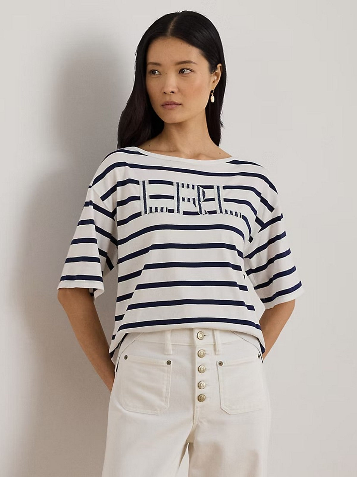 LAUREN RALPH LAUREN T-shirt Donna VAUDEN-SHORT SLEEVE-T-SHIRT 200P03752 002 WHITE/REFINED NAVY