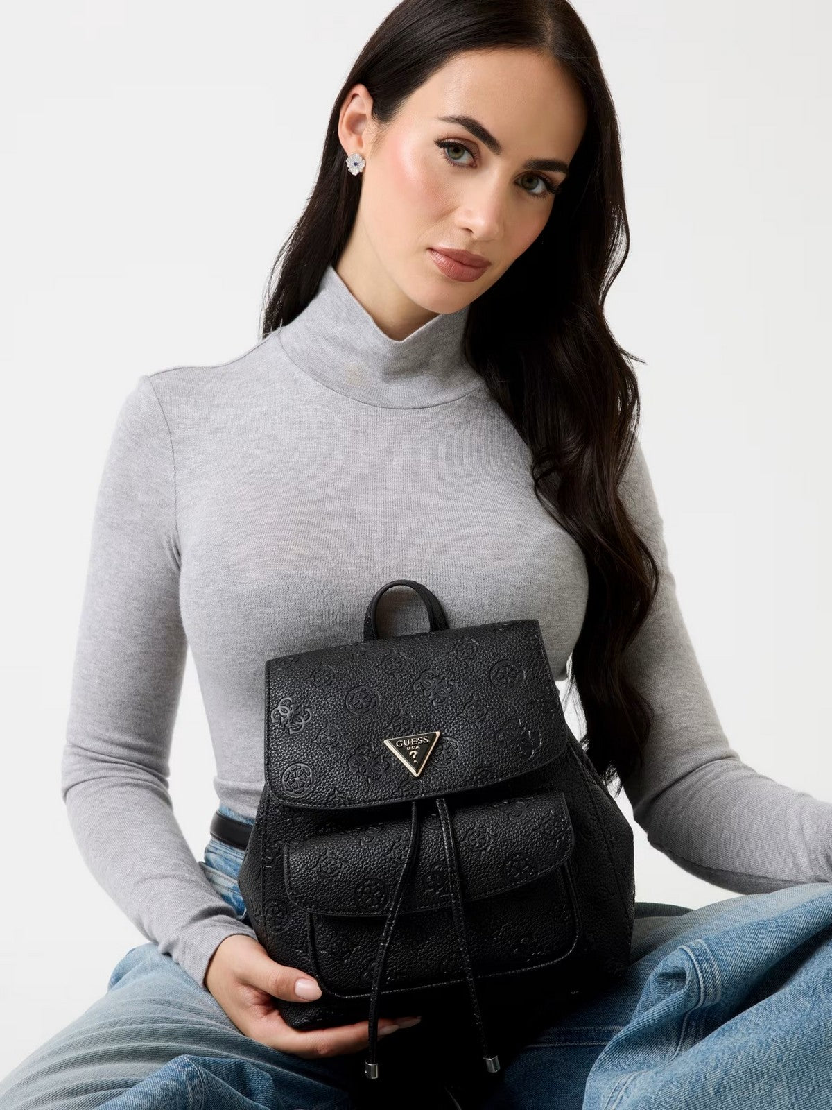 GUESS Zaino Donna CRESIDIA II SML FLAP BACKPACK HWPD98 88310 BLO BLACK LOGO