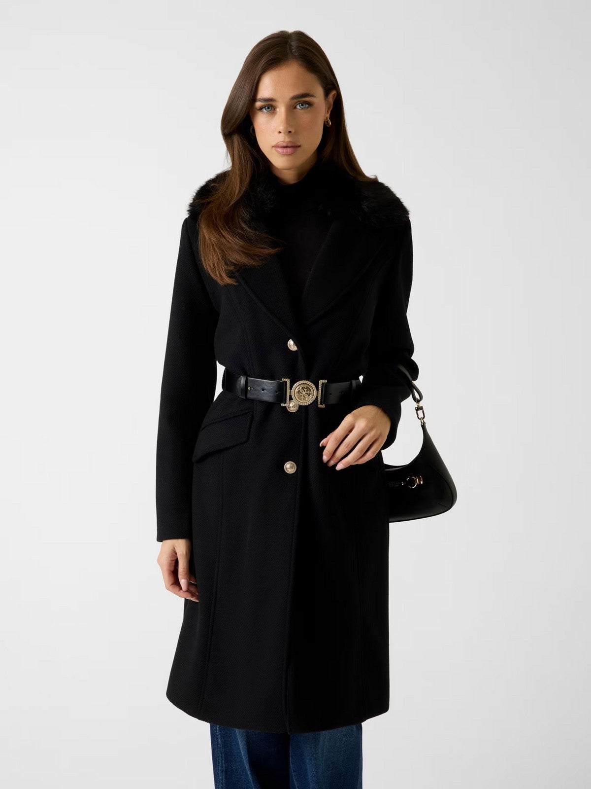 GUESS Cappotto Donna NEW PATRICE BELTED COAT W5BL25 W2672 JBLK Jet Black A996