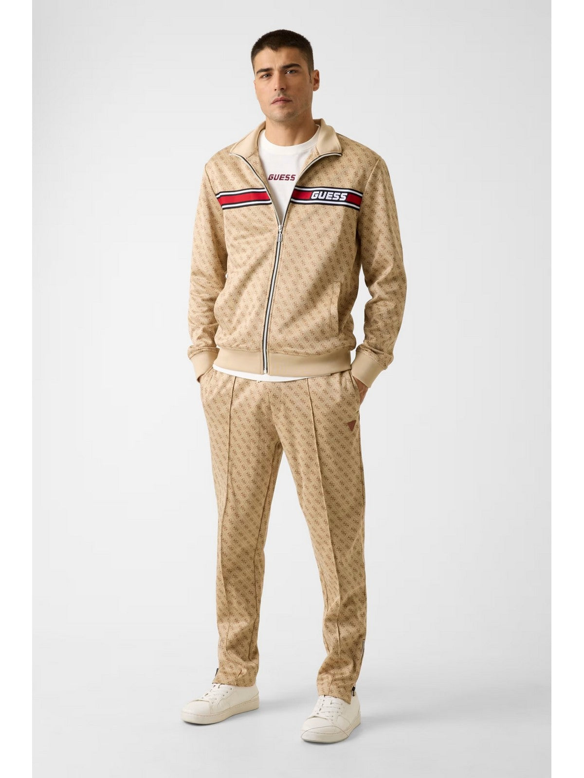 GUESS SPORT Pantalone Uomo KORBIN PANT Z2BB05 K7122 P13W 4G AOP BEIGE BLANCO