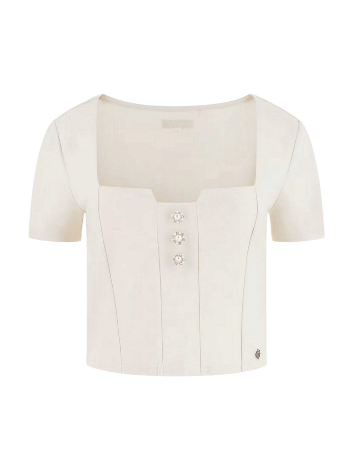 GUESS Top Donna SS SQUARE NK EVELINA TOP W6RP08 KCBO2 G047 PEARL WHITE